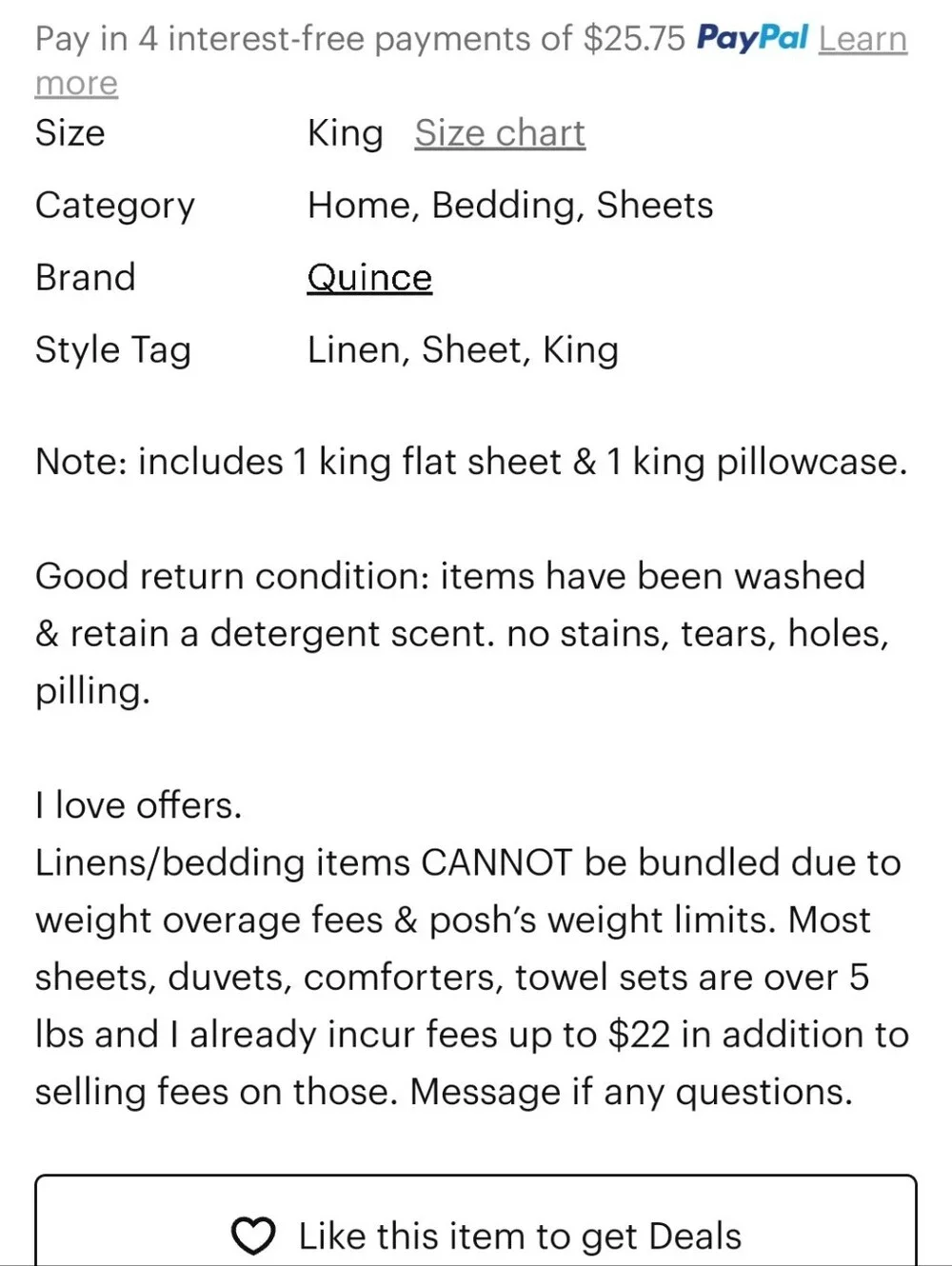 Gently Used QUINCE European Linen Sheet Set King Oat 1 Pillowcase 1 Flat Sheet